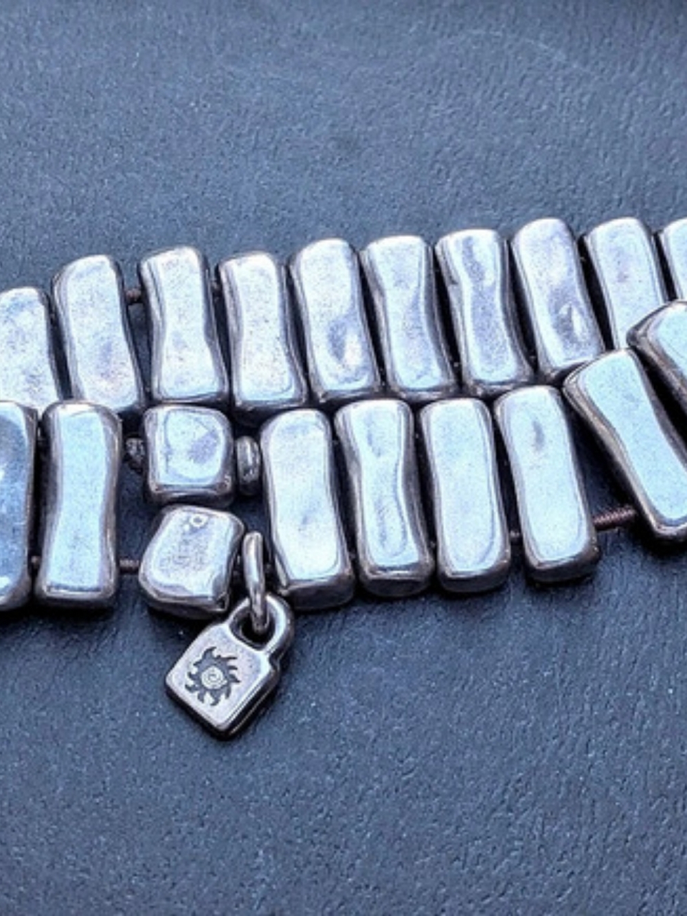 Authentic UNOde50 Silver Plated Bold Link Stretch Bracelet - Freshly Restrung!